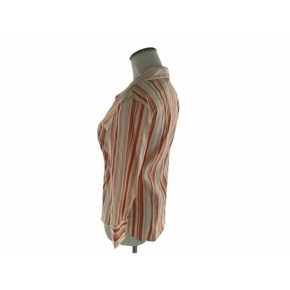 Hannah Button Up Shirt Blouse Womens Medium 3/4 Sleeves Striped Stretch Orange - Picture 4 of 8